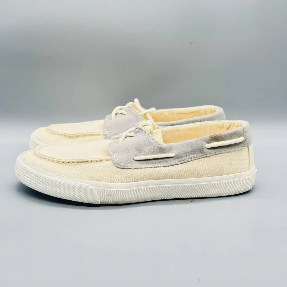 Sperry Shoes Mens 12 Beige Canvas Suede SeaCycled Bahama II Boat Moc Toe Casual